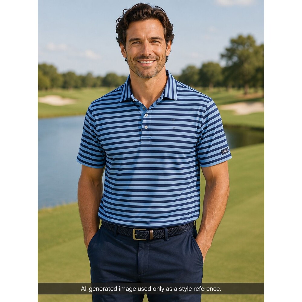 RLX Men’s Blue/Navy Striped Moisture Wicking Short Sleeve Polo Size L